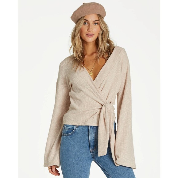 Billabong Tops - 129. Billabong Wrap Mode Super Soft Neutral Ribbed Knit Long Sleeve Medium